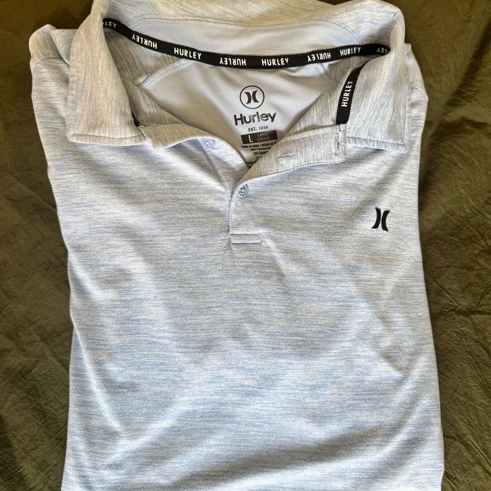 NWOT Hurley Men's Heather Light Blue Super Soft Performance Polo Tee